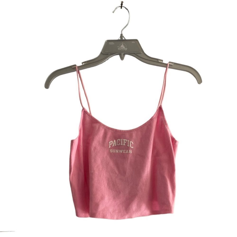 PacSun Pacific Sunwear Ribbed Logo Crop Tank Top Size XL Pink NWT